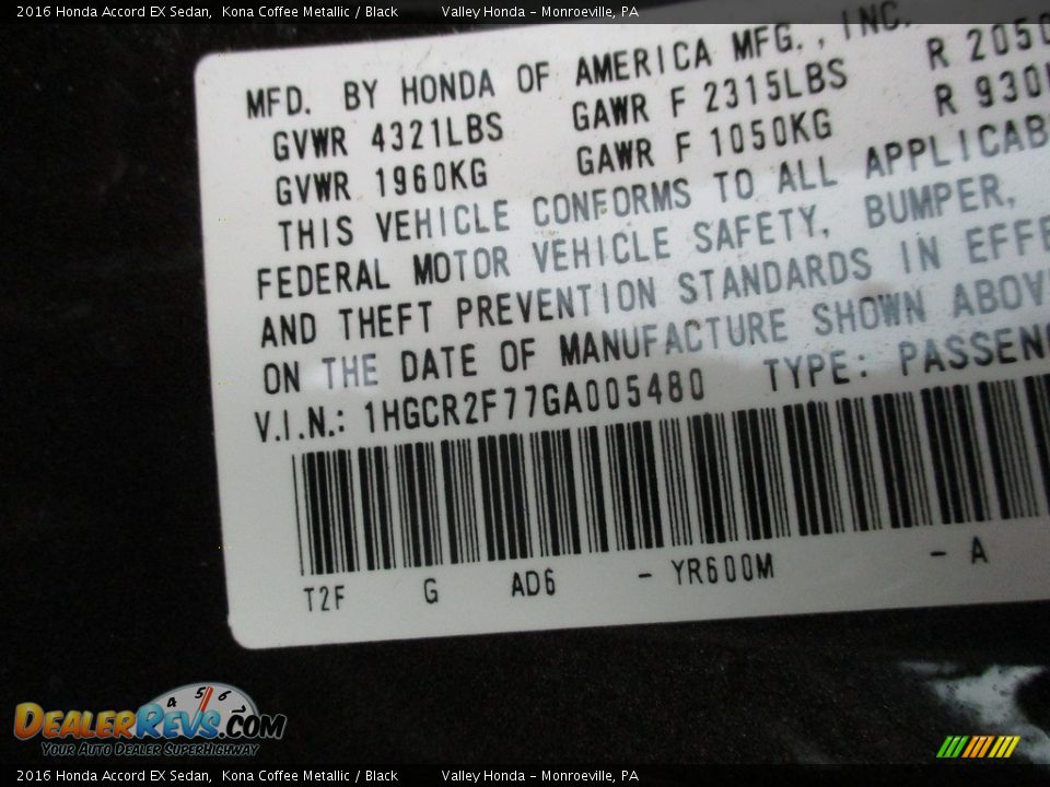 2016 Honda Accord EX Sedan Kona Coffee Metallic / Black Photo #19