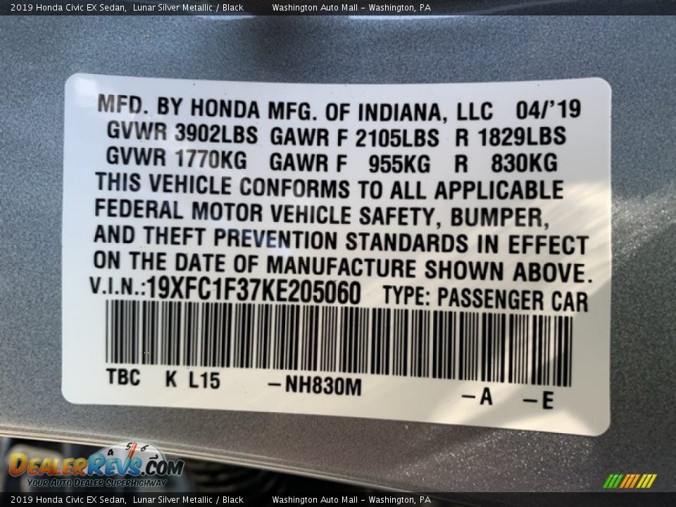2019 Honda Civic EX Sedan Lunar Silver Metallic / Black Photo #9