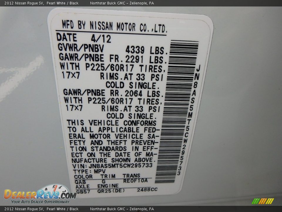 2012 Nissan Rogue SV Pearl White / Black Photo #21