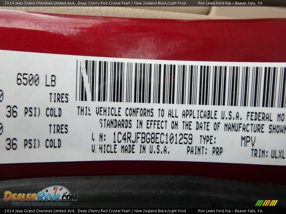 2014 Jeep Grand Cherokee Limited 4x4 Deep Cherry Red Crystal Pearl / New Zealand Black/Light Frost Photo #16