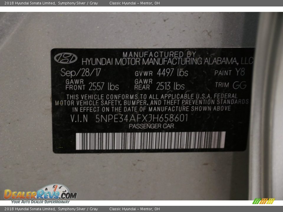 2018 Hyundai Sonata Limited Symphony Silver / Gray Photo #21
