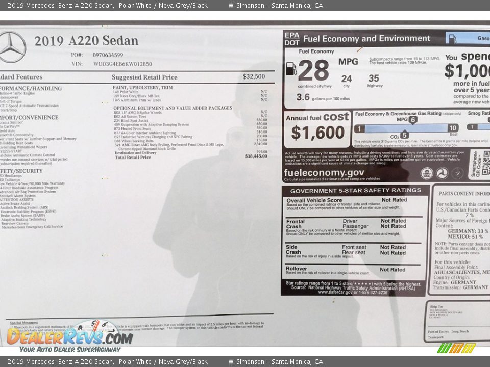 2019 Mercedes-Benz A 220 Sedan Polar White / Neva Grey/Black Photo #10