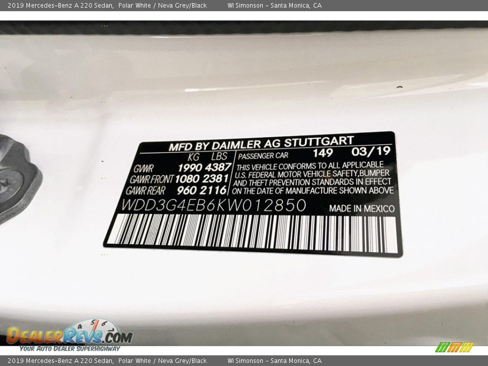2019 Mercedes-Benz A 220 Sedan Polar White / Neva Grey/Black Photo #11