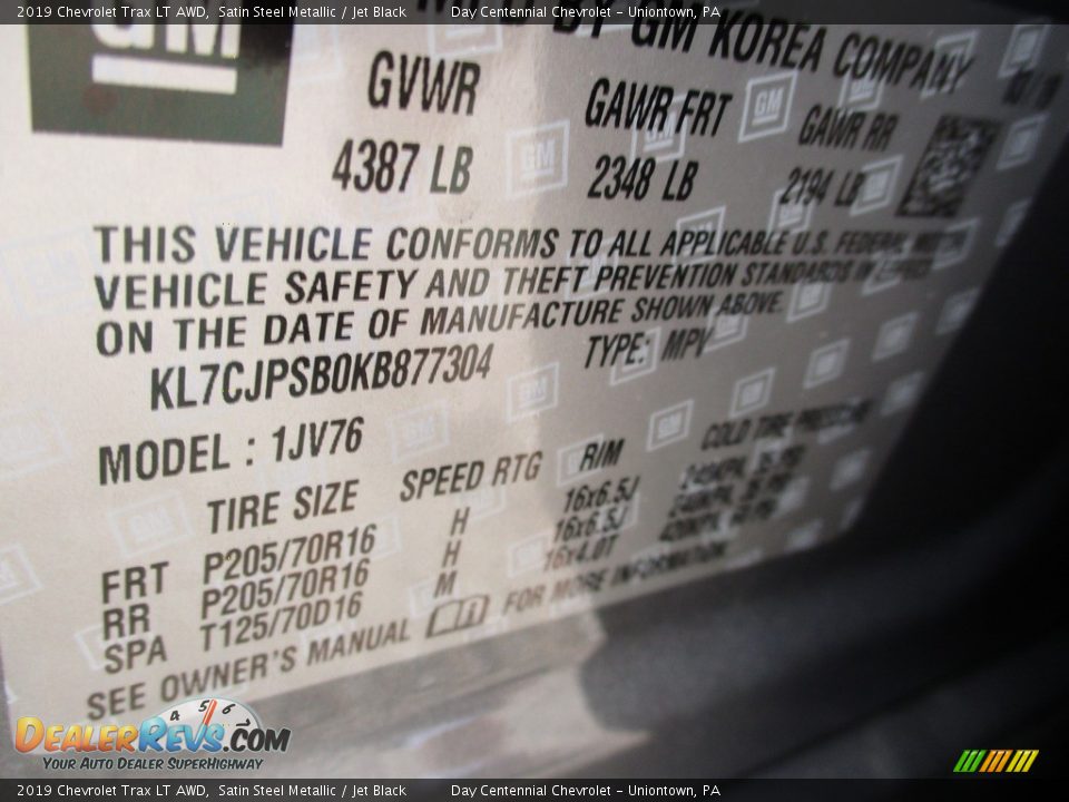 2019 Chevrolet Trax LT AWD Satin Steel Metallic / Jet Black Photo #19