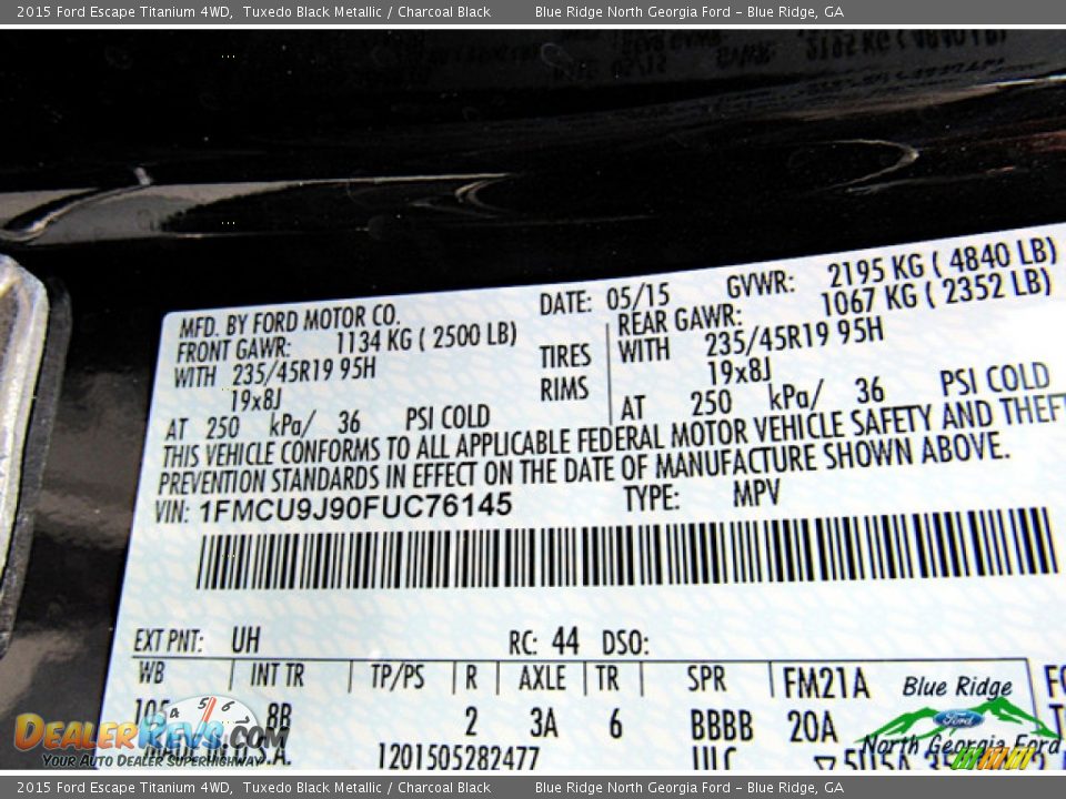 2015 Ford Escape Titanium 4WD Tuxedo Black Metallic / Charcoal Black Photo #26