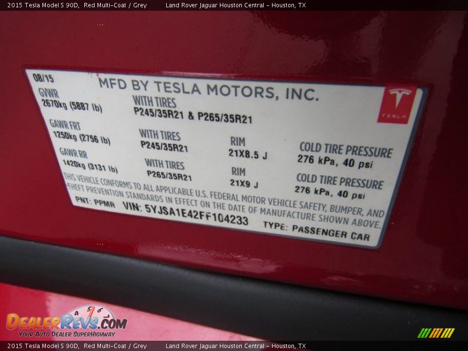 Info Tag of 2015 Tesla Model S 90D Photo #33
