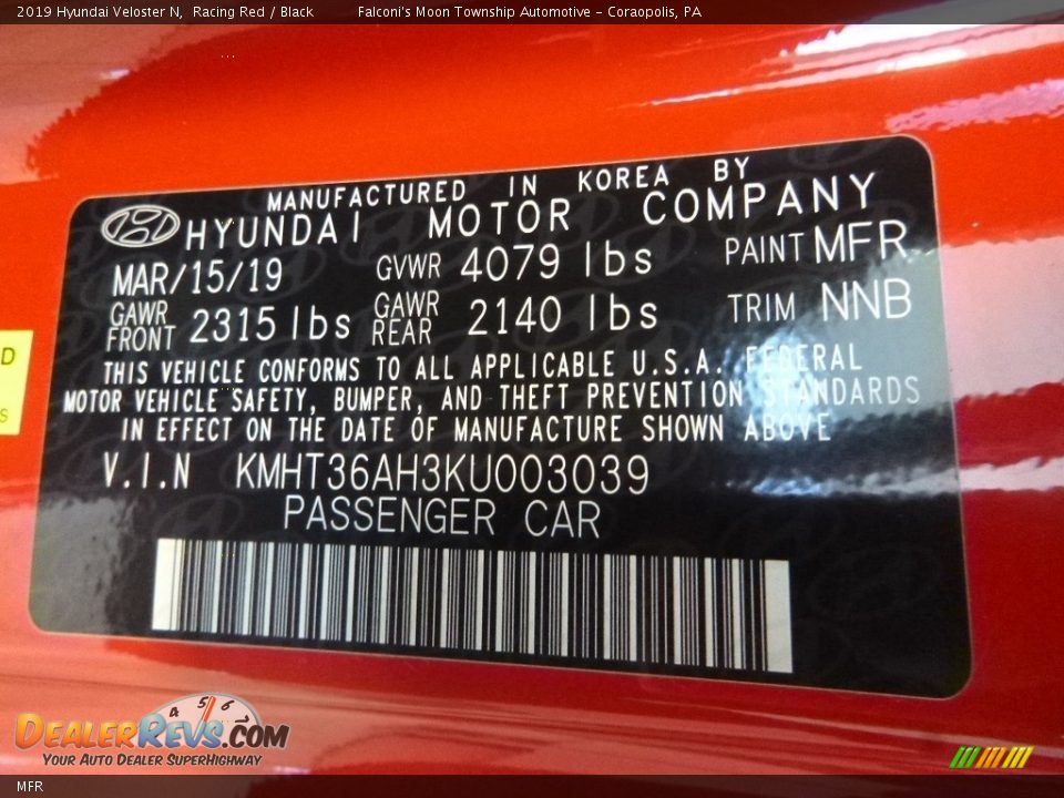 Hyundai Color Code MFR Racing Red