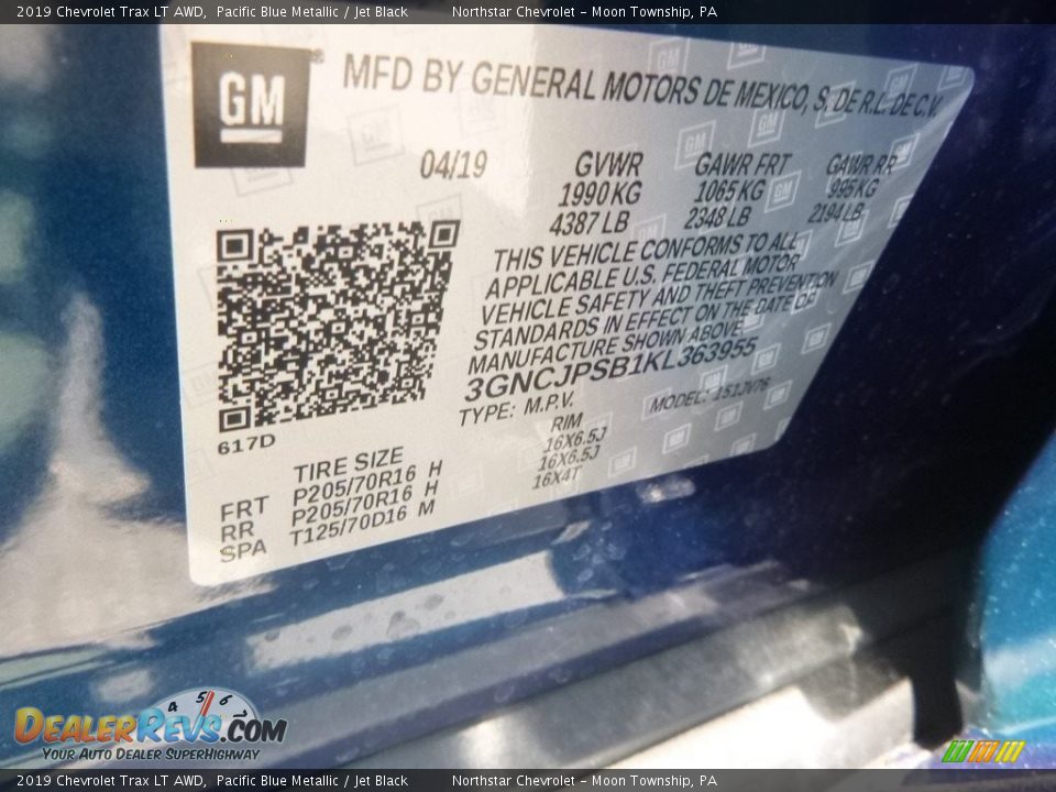 2019 Chevrolet Trax LT AWD Pacific Blue Metallic / Jet Black Photo #15