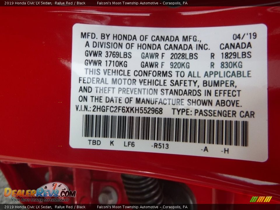 2019 Honda Civic LX Sedan Rallye Red / Black Photo #13
