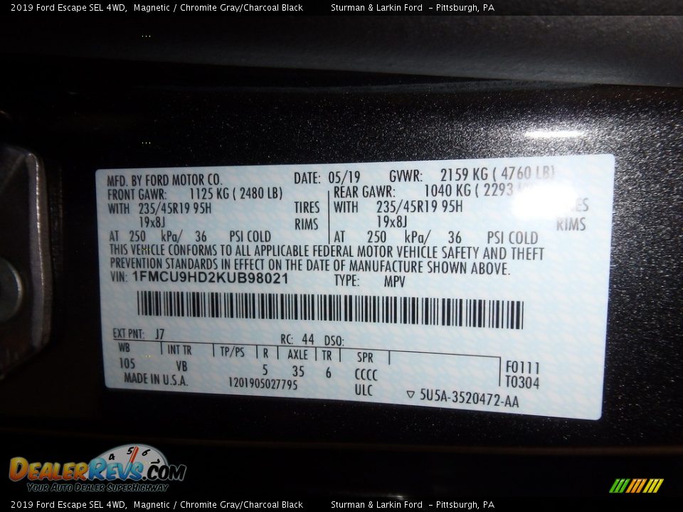 2019 Ford Escape SEL 4WD Magnetic / Chromite Gray/Charcoal Black Photo #11