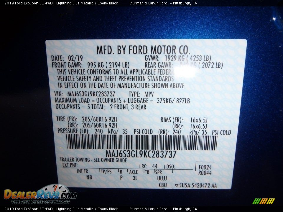 2019 Ford EcoSport SE 4WD Lightning Blue Metallic / Ebony Black Photo #11