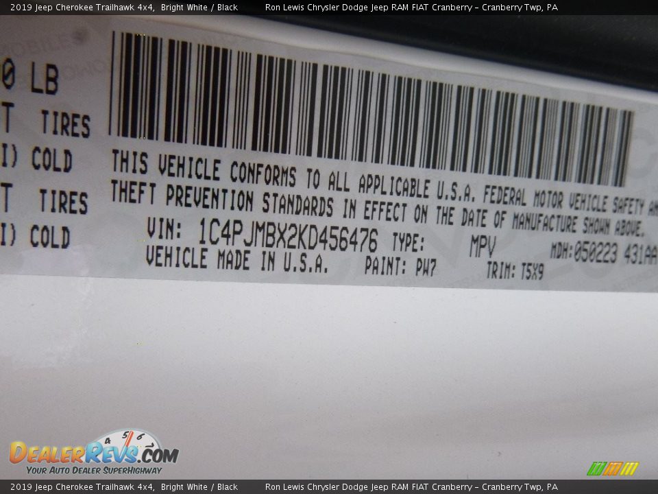 2019 Jeep Cherokee Trailhawk 4x4 Bright White / Black Photo #16