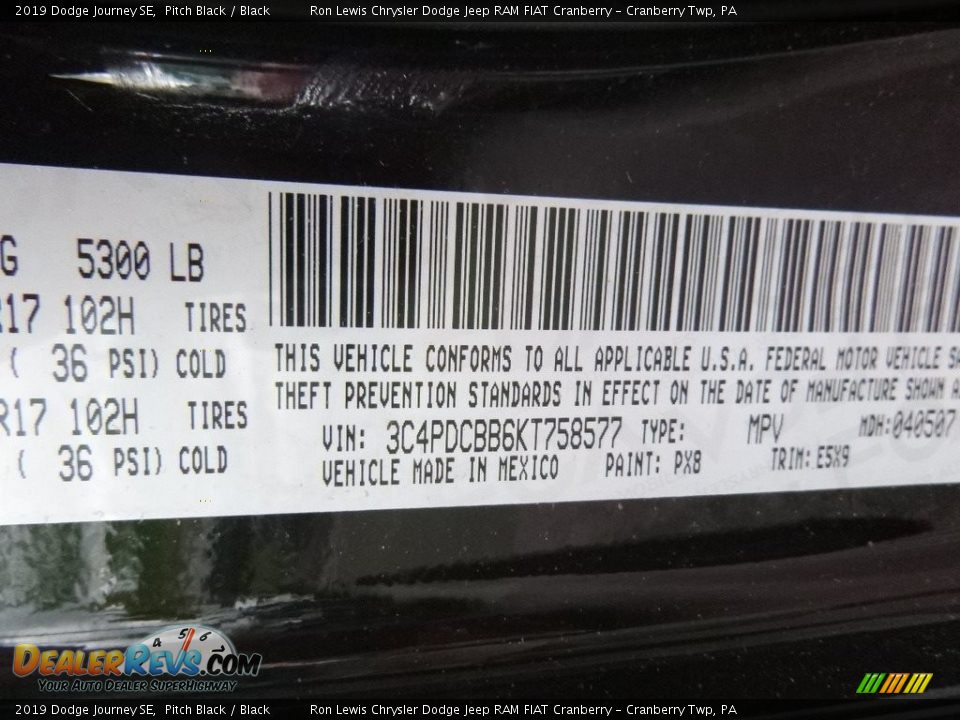 2019 Dodge Journey SE Pitch Black / Black Photo #16