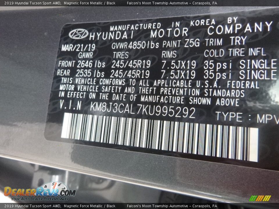 2019 Hyundai Tucson Sport AWD Magnetic Force Metallic / Black Photo #12