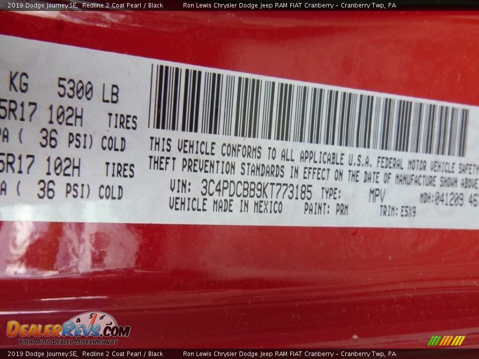 2019 Dodge Journey SE Redline 2 Coat Pearl / Black Photo #15