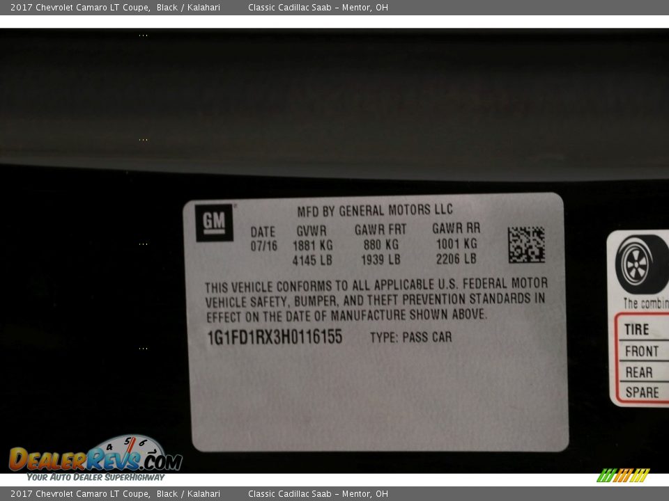 2017 Chevrolet Camaro LT Coupe Black / Kalahari Photo #29