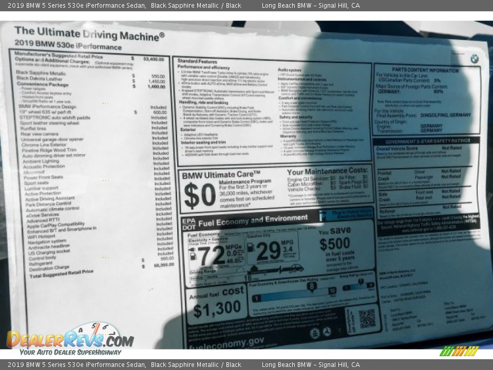 2019 BMW 5 Series 530e iPerformance Sedan Black Sapphire Metallic / Black Photo #10