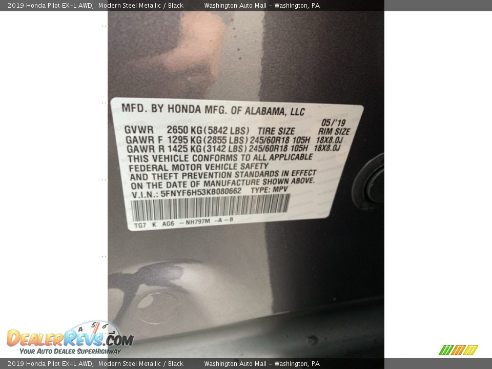 2019 Honda Pilot EX-L AWD Modern Steel Metallic / Black Photo #9