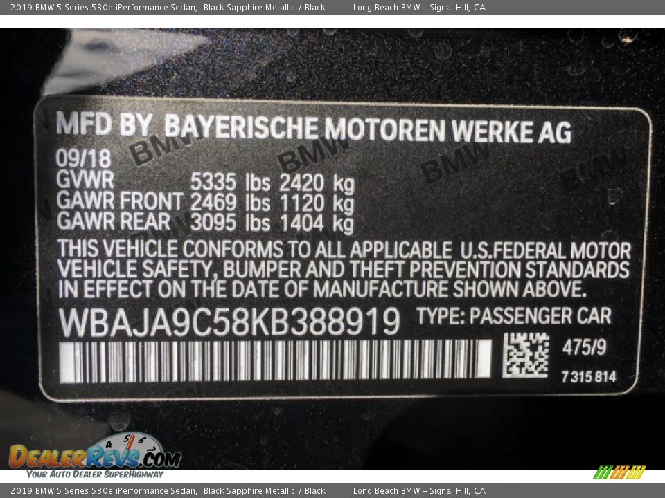 2019 BMW 5 Series 530e iPerformance Sedan Black Sapphire Metallic / Black Photo #11