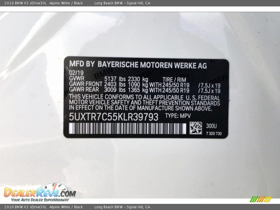 2019 BMW X3 sDrive30i Alpine White / Black Photo #12