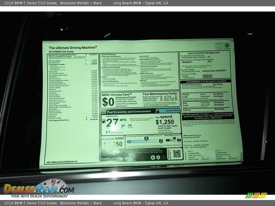 2019 BMW 5 Series 530i Sedan Bluestone Metallic / Black Photo #11