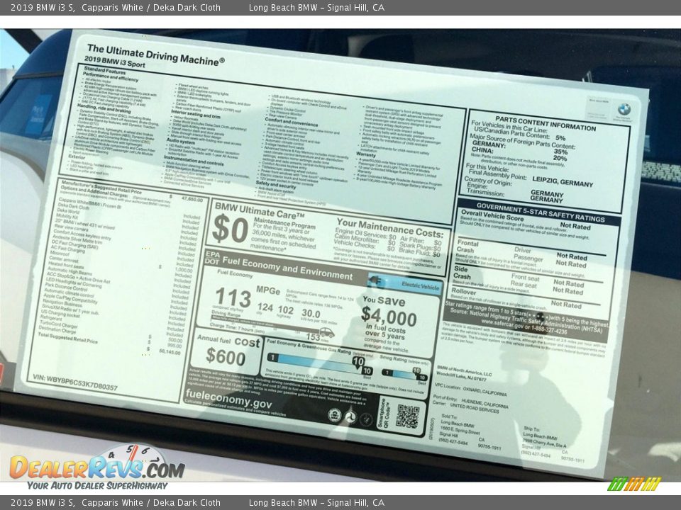 2019 BMW i3 S Capparis White / Deka Dark Cloth Photo #11