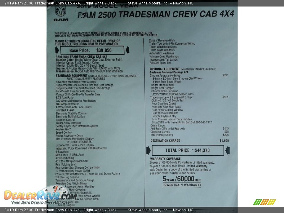 2019 Ram 2500 Tradesman Crew Cab 4x4 Window Sticker Photo #29