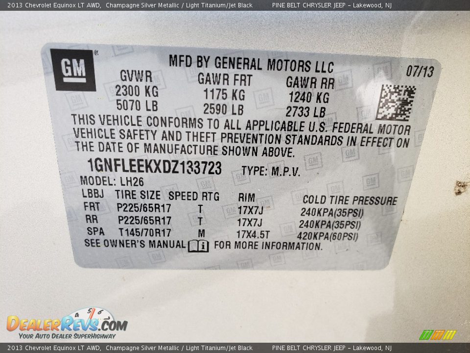 2013 Chevrolet Equinox LT AWD Champagne Silver Metallic / Light Titanium/Jet Black Photo #25