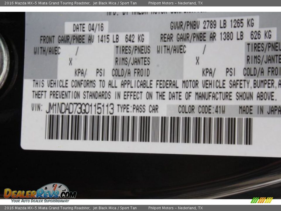 2016 Mazda MX-5 Miata Grand Touring Roadster Jet Black Mica / Sport Tan Photo #26