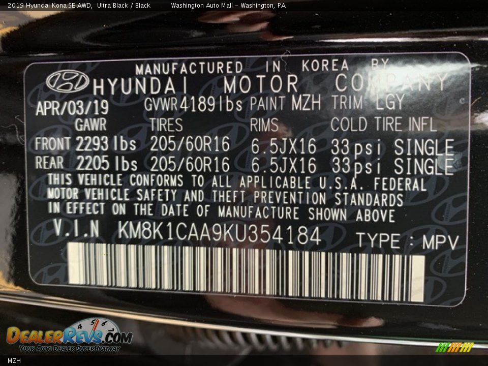 Hyundai Color Code MZH Ultra Black