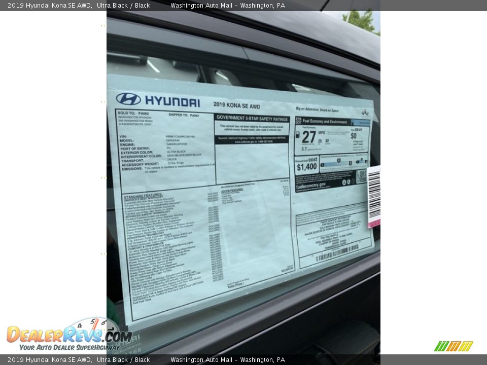 2019 Hyundai Kona SE AWD Window Sticker Photo #16