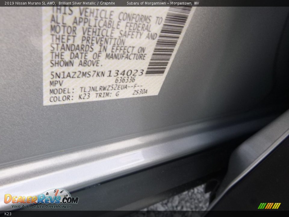 Nissan Color Code K23 Brilliant Silver Metallic