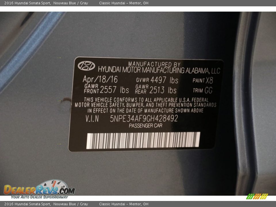2016 Hyundai Sonata Sport Nouveau Blue / Gray Photo #20