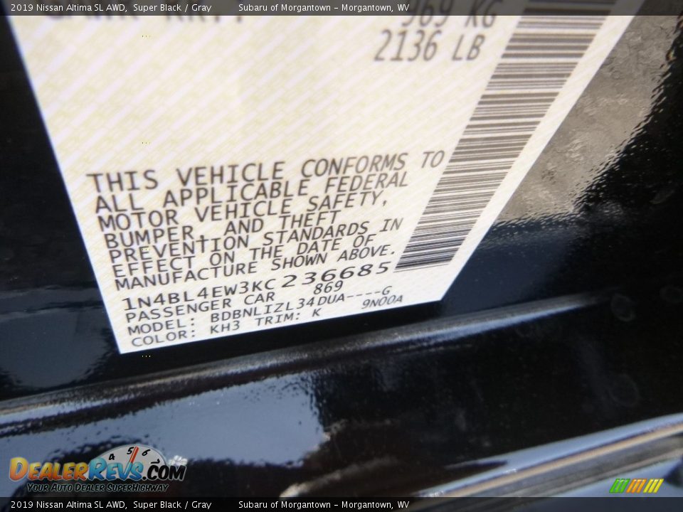 2019 Nissan Altima SL AWD Super Black / Gray Photo #16