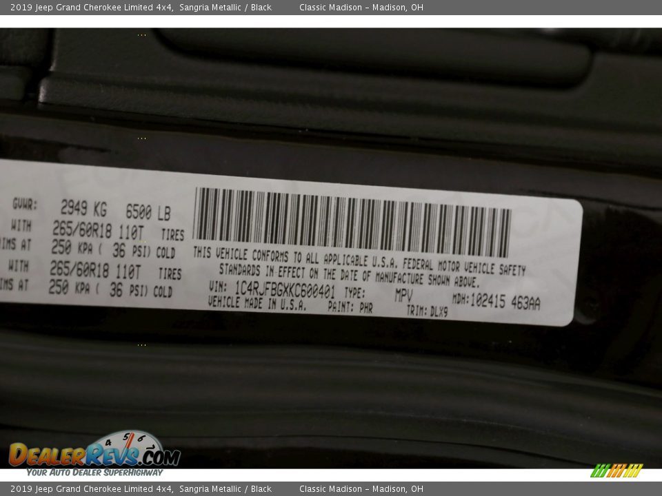 2019 Jeep Grand Cherokee Limited 4x4 Sangria Metallic / Black Photo #27