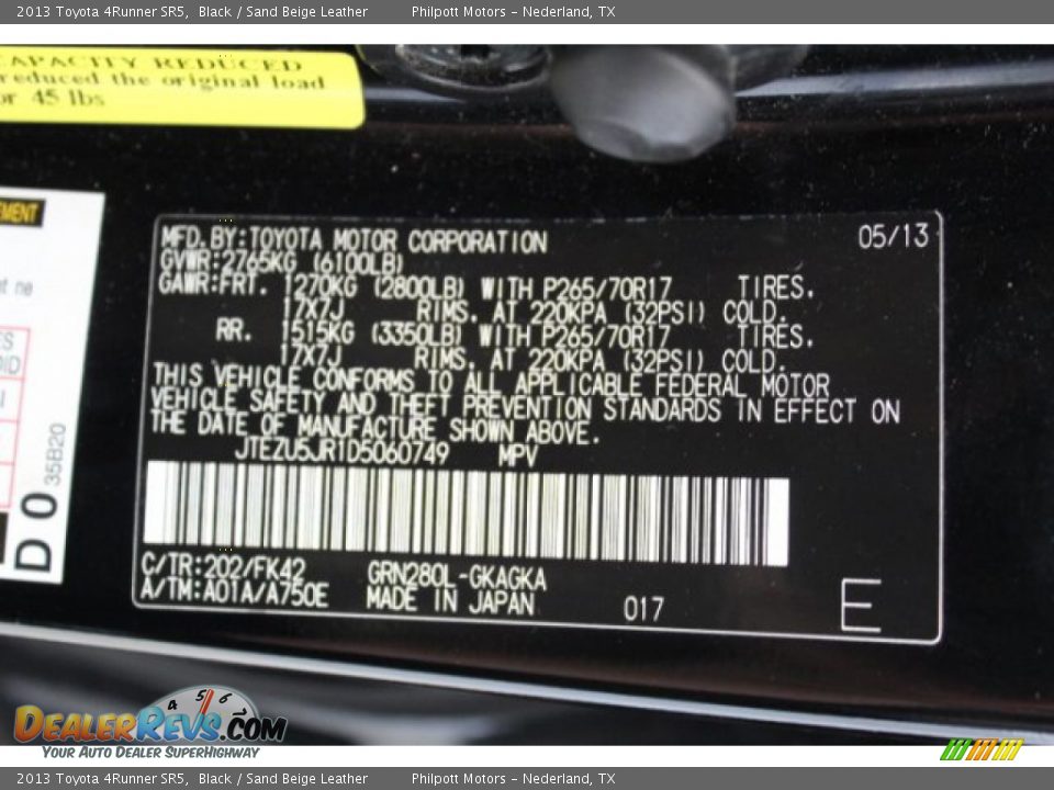 2013 Toyota 4Runner SR5 Black / Sand Beige Leather Photo #25