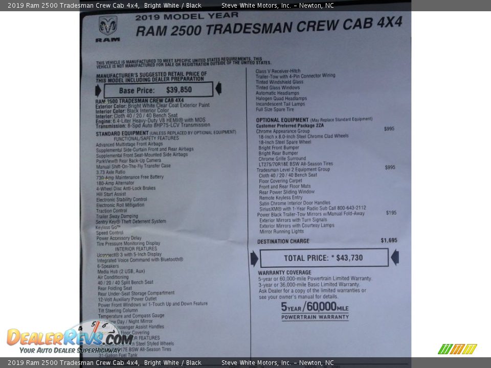 2019 Ram 2500 Tradesman Crew Cab 4x4 Bright White / Black Photo #30