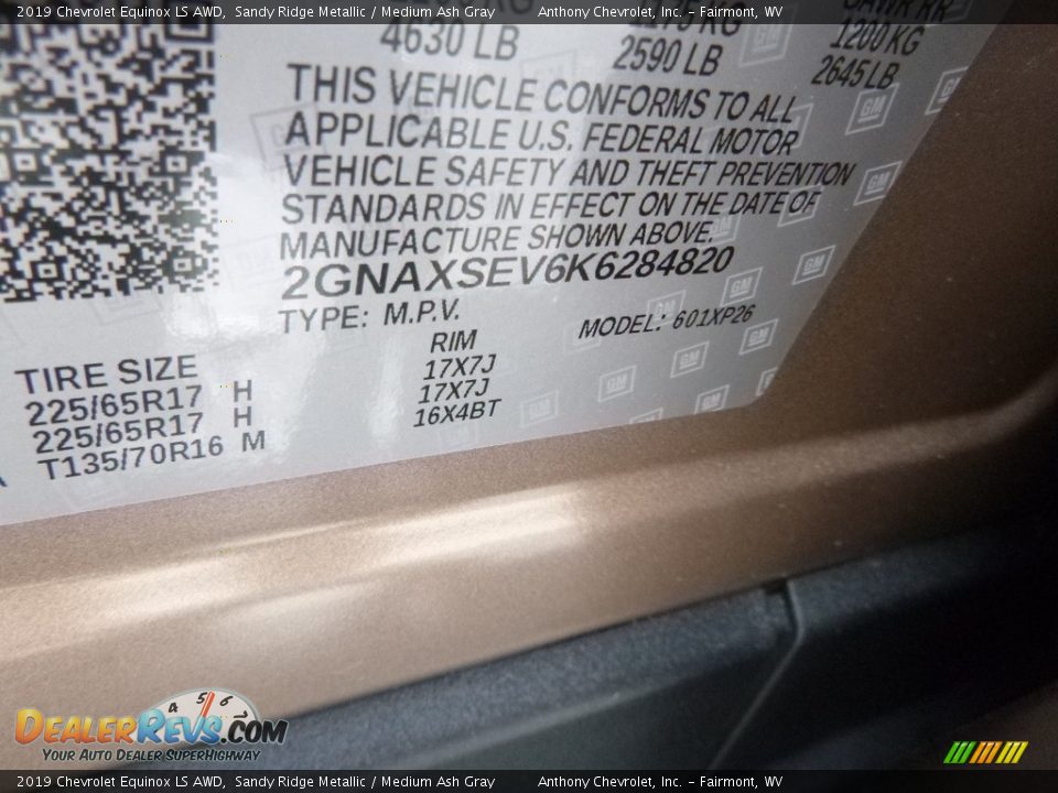 2019 Chevrolet Equinox LS AWD Sandy Ridge Metallic / Medium Ash Gray Photo #14