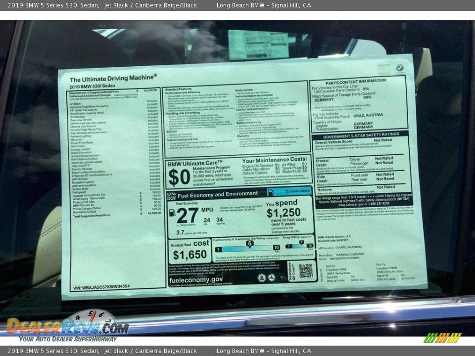 2019 BMW 5 Series 530i Sedan Jet Black / Canberra Beige/Black Photo #11