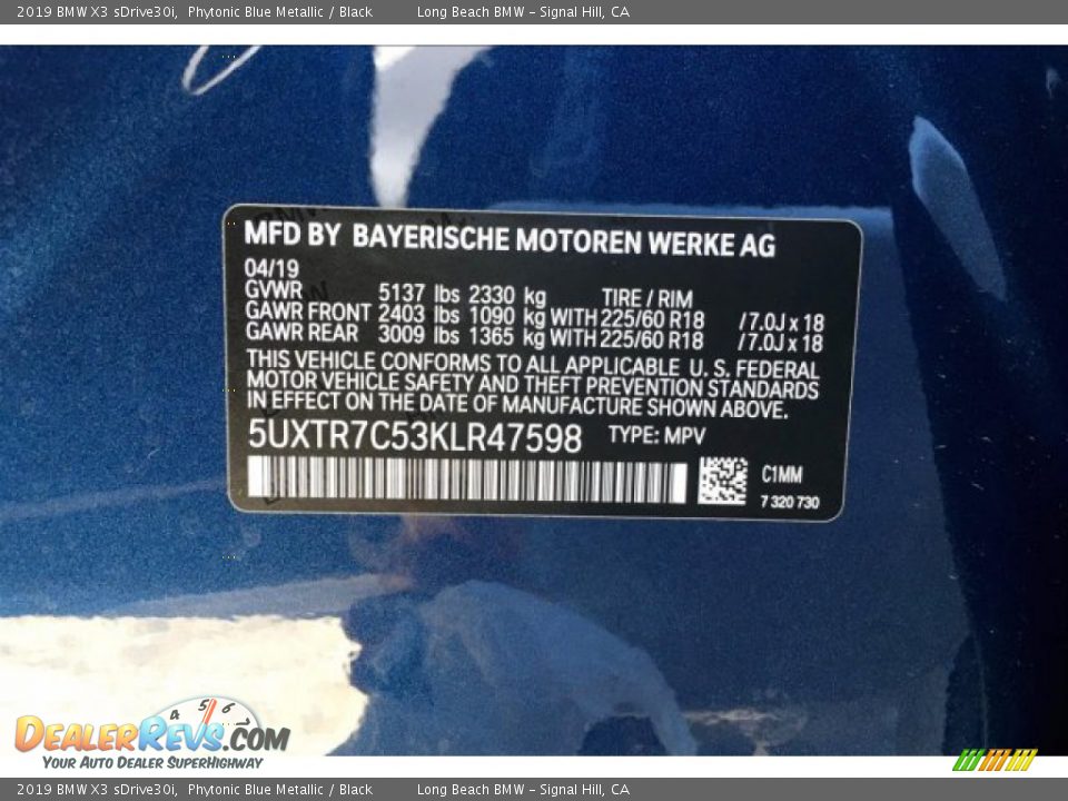 2019 BMW X3 sDrive30i Phytonic Blue Metallic / Black Photo #8