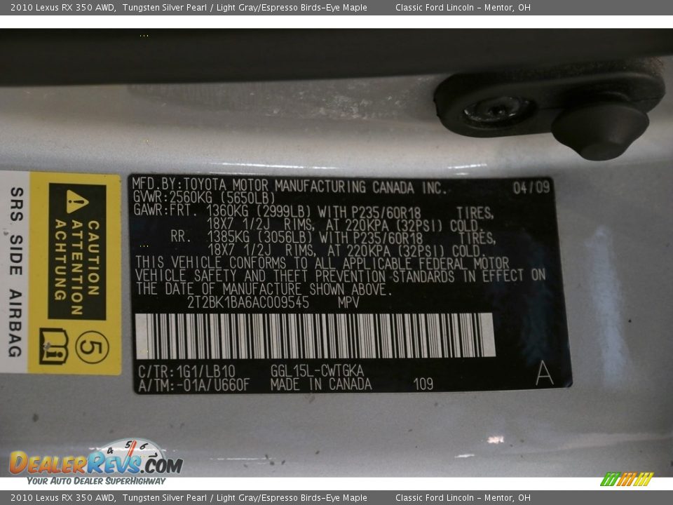 2010 Lexus RX 350 AWD Tungsten Silver Pearl / Light Gray/Espresso Birds-Eye Maple Photo #27