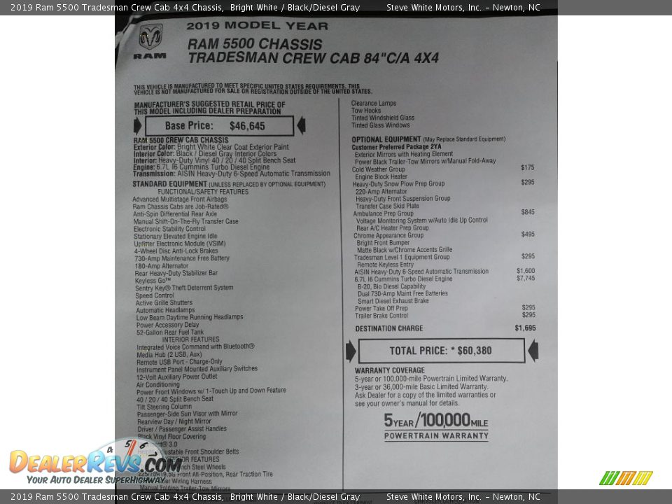 2019 Ram 5500 Tradesman Crew Cab 4x4 Chassis Bright White / Black/Diesel Gray Photo #30