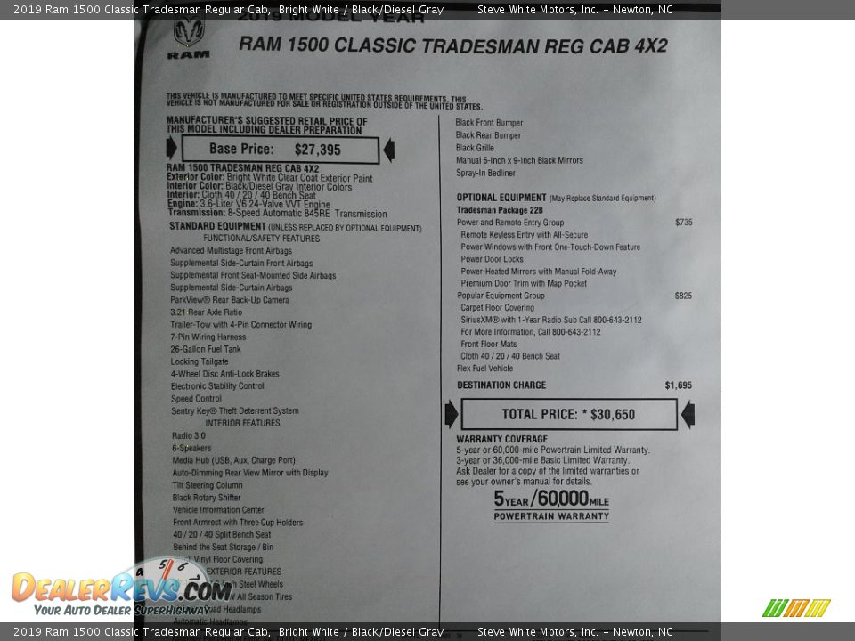 2019 Ram 1500 Classic Tradesman Regular Cab Window Sticker Photo #27