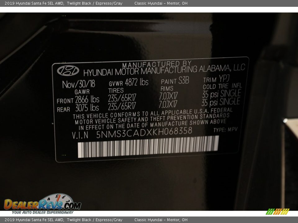 2019 Hyundai Santa Fe SEL AWD Twilight Black / Espresso/Gray Photo #25