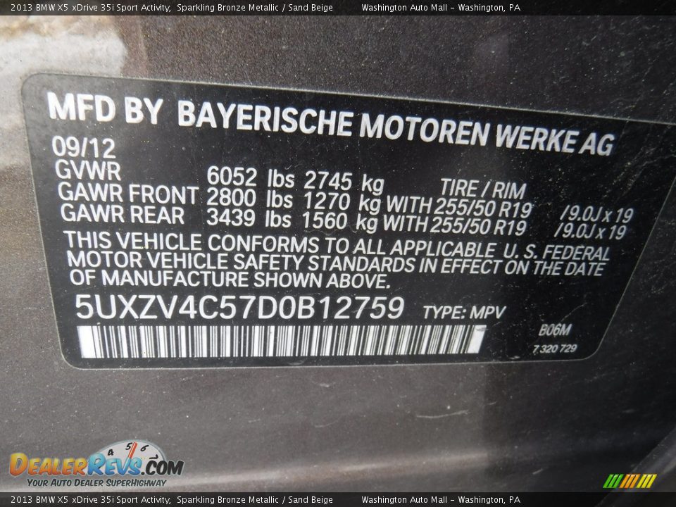 2013 BMW X5 xDrive 35i Sport Activity Sparkling Bronze Metallic / Sand Beige Photo #29