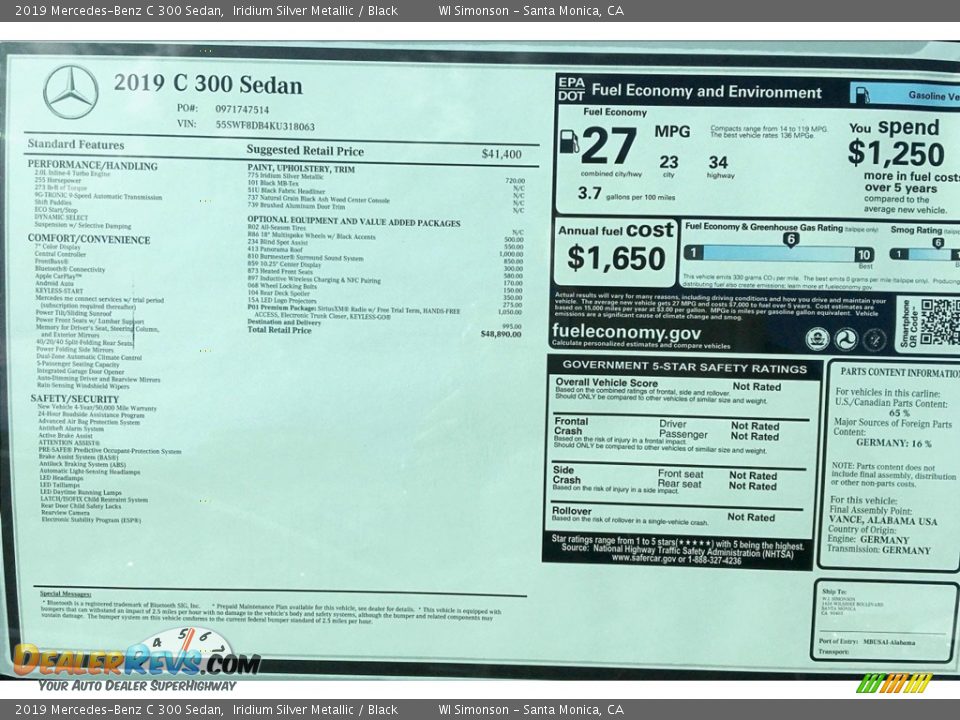 2019 Mercedes-Benz C 300 Sedan Iridium Silver Metallic / Black Photo #10