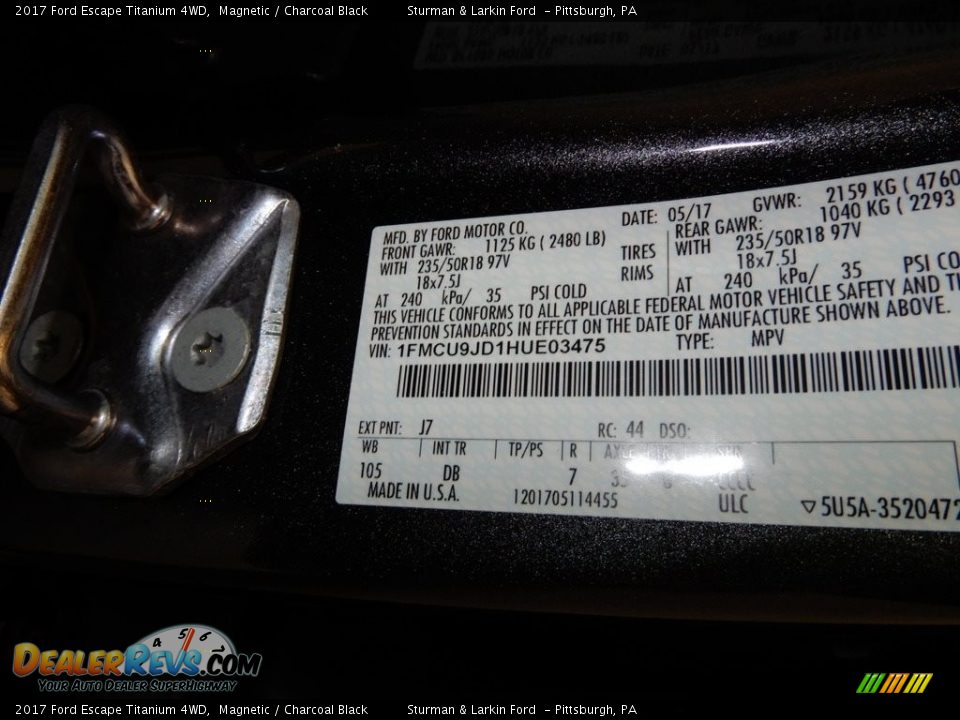 2017 Ford Escape Titanium 4WD Magnetic / Charcoal Black Photo #18