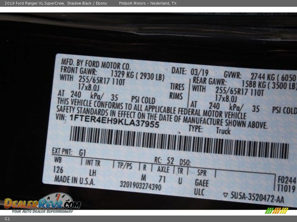 Ford Color Code G1 Shadow Black