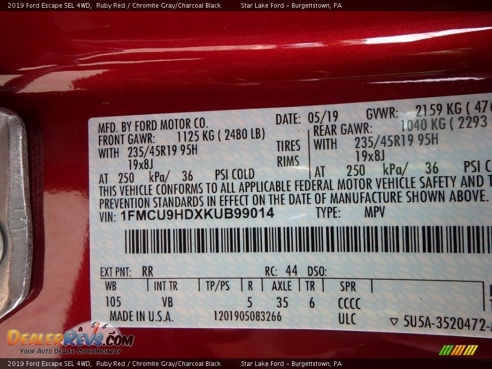 2019 Ford Escape SEL 4WD Ruby Red / Chromite Gray/Charcoal Black Photo #15