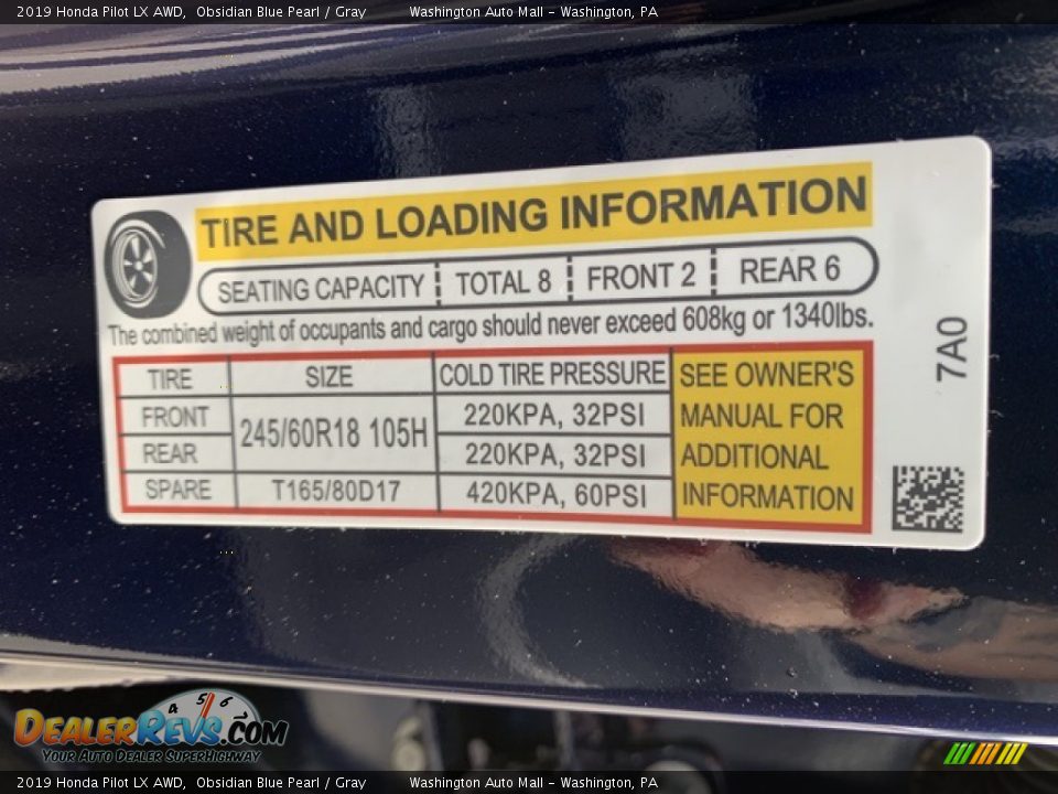 2019 Honda Pilot LX AWD Obsidian Blue Pearl / Gray Photo #8